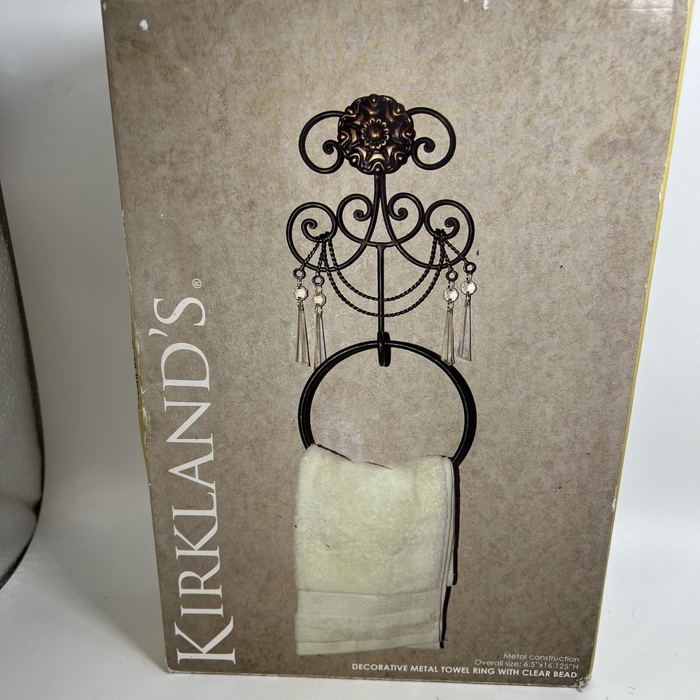 Kirkland's Decorative Metal Towel Ring With 4 Clear Beads New In Box 6.5x16.125"
